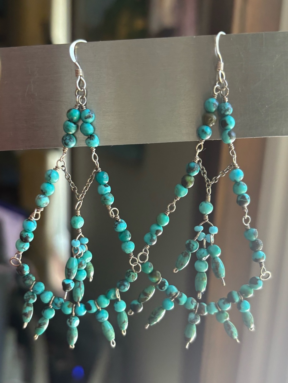Turquoise Beaded Chandelier Earrings - vintage